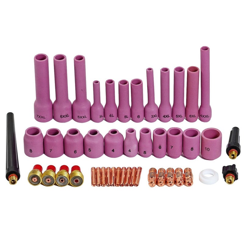 RIVERWELD رأس عدسة غاز RIVERWELD TIG 45V 13N فوهات الألومينا أكواب السيراميك 13N 53N 796F غطاء خلفي TIG 41V 598882 طقم حشوة الكوب بأحجام متنوعة يناسب SR WP 9 20 25 شعلة لحام TIG 46 قطعة - Image 1